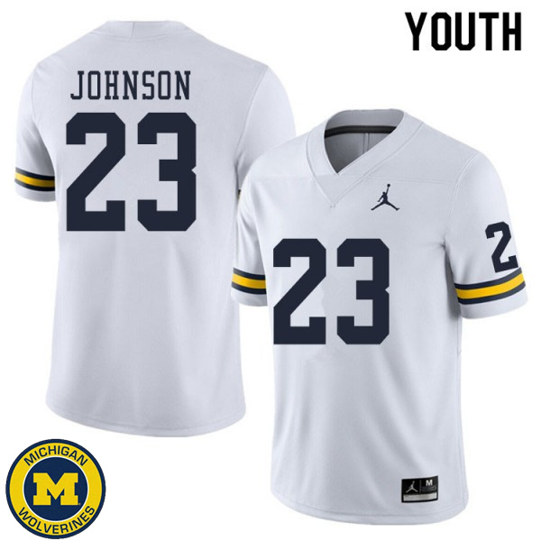 Youth University of Michigan #23 Quinten Johnson White Official Game Jersey